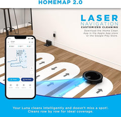 iHome AutoVac Luna Robot Vacuum & Vibrating Mop - Alexa Capable, Front Laser Navigation, Customized Cleaning, Strong Suction & App Control
