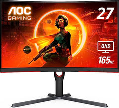 AOC GAMING CQ27G3S Frameless Curved Gaming Monitor, QHD 2K 2560x1440, 1000R VA, 165Hz 1ms, FreeSync Premium ,Black