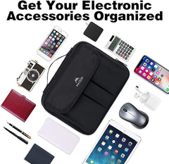 MATEIN Electronics Organizer, Waterproof Travel Electronic Accessories Case Portable Double Layer Cable Storage Bag for Cord, Charger, Power Bank, Flash Drive, Phone, Ipad Mini, SD Card, Tablet, Black
