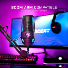 ROCCAT Torch USB Microphone, Studio-Grade Audio, PC Computer Gaming Wired Mic, RGB AIMO Lighting with Indicator, For Streaming, Recording, Podcasting, Quick Mute, Boom Arm Compatible, Black