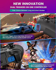 Bluetooth Controller for Windows PC/iPhone/Android/Switch/steam OS/TV, 2.4G Wireless Game Controller with USB Dongle&Phone Clip with Hall Trigger/2 Triggers/Macro/Joystick Speed Down/Gyro Aim/Motors