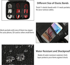 MATEIN Electronics Organizer, Waterproof Travel Electronic Accessories Case Portable Double Layer Cable Storage Bag for Cord, Charger, Power Bank, Flash Drive, Phone, Ipad Mini, SD Card, Tablet, Black