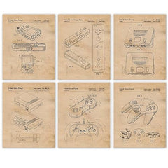 Vintage Video Games Console Controller Patent Prints, 6 (8x10) Unframed Photos, Wall Art Decor Gifts Under 25 for Home Office Garage Man Cave Shop College Student Teacher Comic-Con Nintendo Gaming Fan