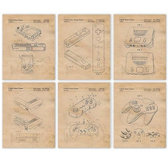 Level Up Your Space: Vintage Video Game Controller Patent Art Prints (6 Pack)
