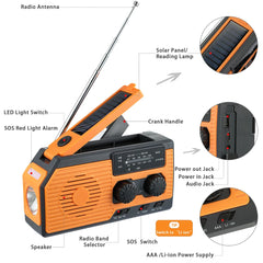 5000mAh Multifunctional Radio Hand Crank Solar USB Charging Power Bank