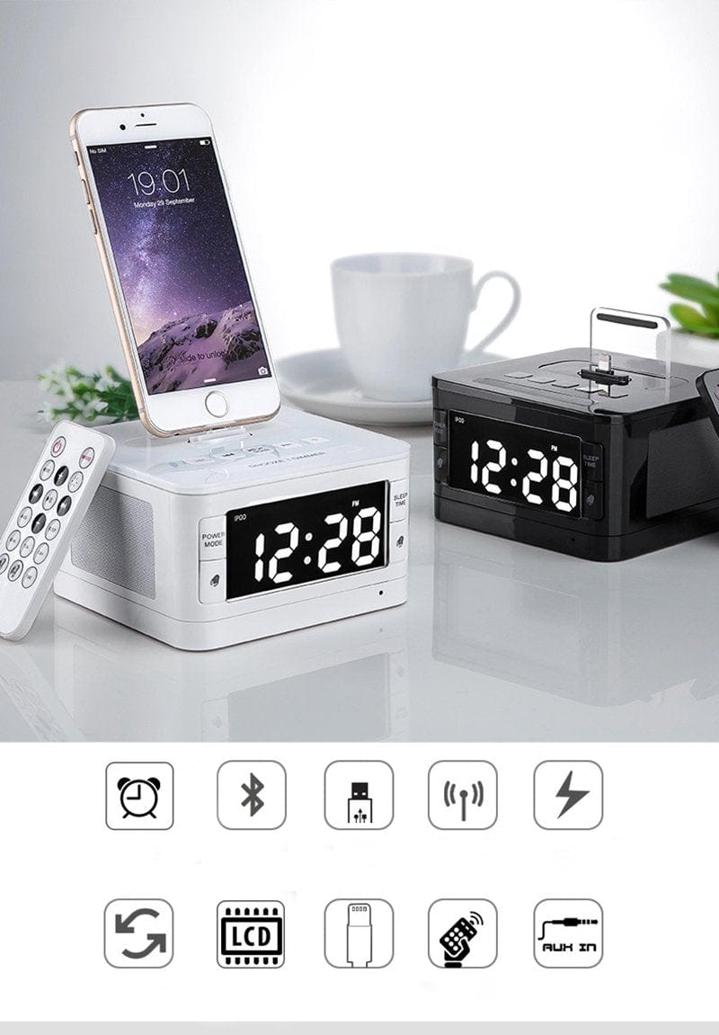 eprolo TOPROAD Wireless Bluetooth Speaker 8 Pin Charger Dock Station FM Radio Alarm Clock Audio Music