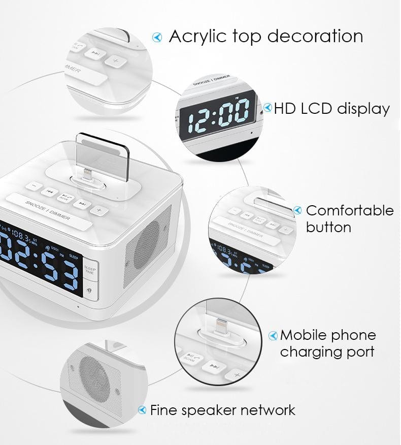 eprolo TOPROAD Wireless Bluetooth Speaker 8 Pin Charger Dock Station FM Radio Alarm Clock Audio Music