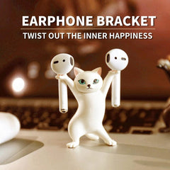 Smart Tech Shopping air tag holder Dancing Cat Stand for AirPods: Cute Headphones Stand and Desk Decoration