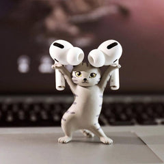 Smart Tech Shopping air tag holder gray Dancing Cat Stand for AirPods: Cute Headphones Stand and Desk Decoration