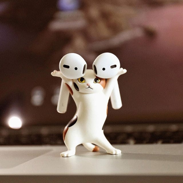 Smart Tech Shopping air tag holder Painted Dancing Cat Stand for AirPods: Cute Headphones Stand and Desk Decoration