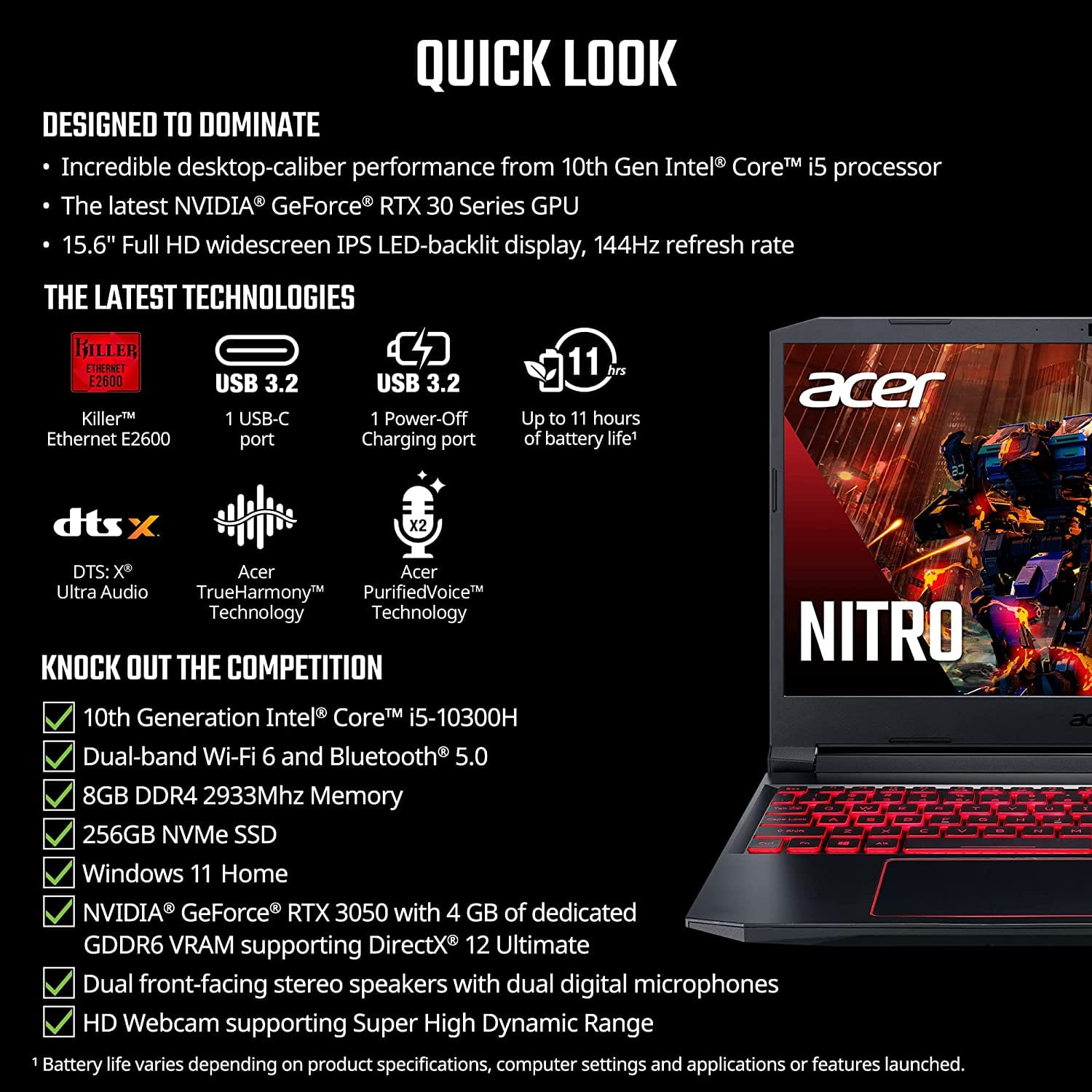 Visit the Acer Store Gaming laptop Acer Nitro 5 15.6" Gaming Laptop with 8GB DDR4 & 256GB NVMe SSD