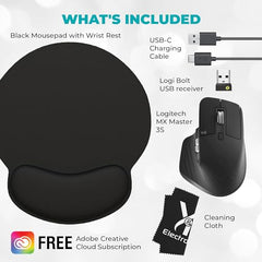Logitech MX Master 3S Wireless Mouse with Black Mousepad and Microfiber Cloth - Logitech MX Master 3 S Mouse for Mac OS Windows Chrome Linux - 8000 DPI, 90% Faster Scrolling, Quiet Clicks (Graphite)