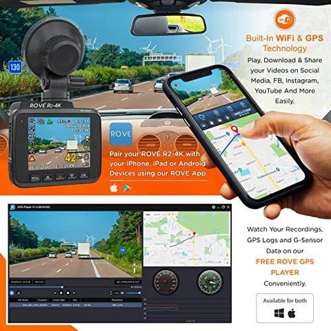 Rove R2 4K Dash Cam Built in WiFi GPS Car Dashboard Camera Recorder - Smart Tech Shopping