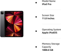 Renewed 2021 Apple 11-inch, 1TB WiFi Space Gray iPad Pro