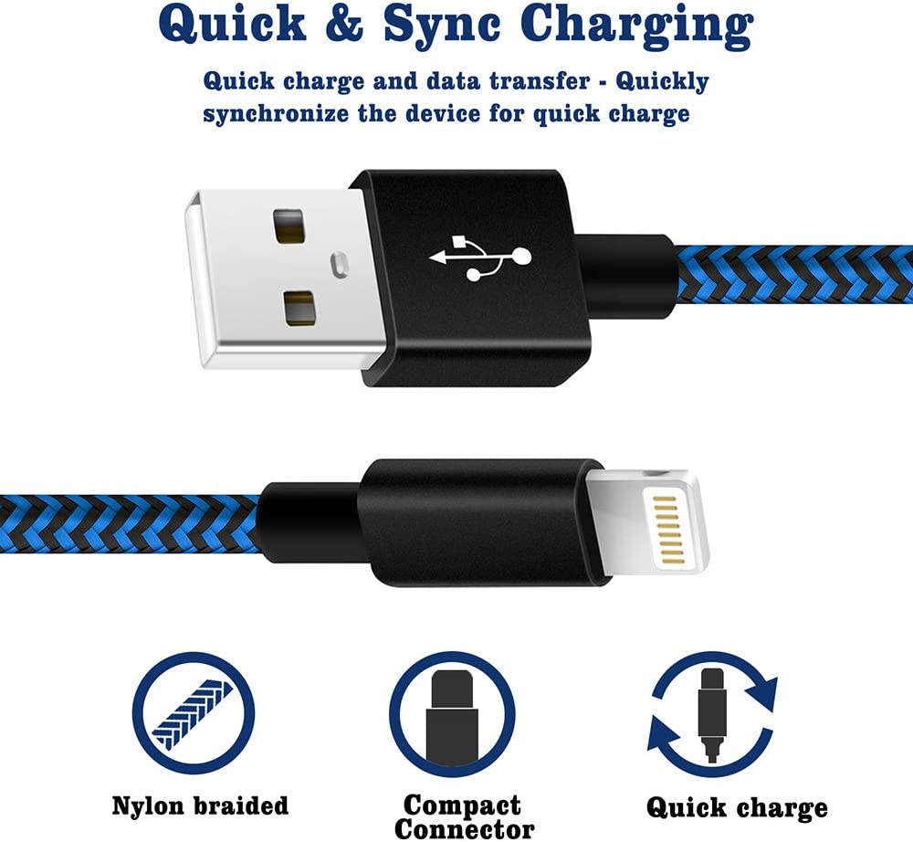 iPhone Charger Cable, 3Pack 10ft Nylon Braided High Speed USB Charging Cord - Smart Tech Shopping