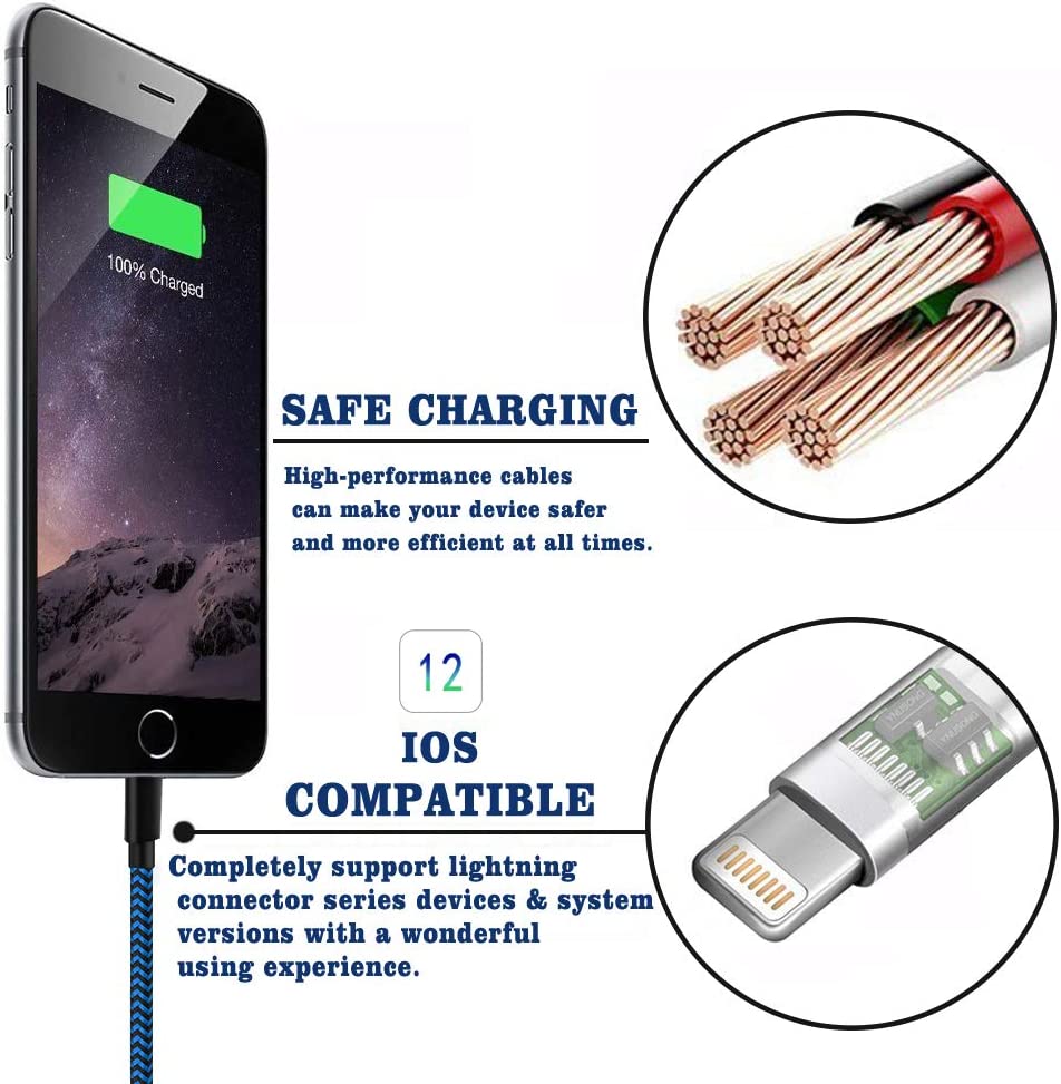 iPhone Charger Cable, 3Pack 10ft Nylon Braided High Speed USB Charging Cord - Smart Tech Shopping