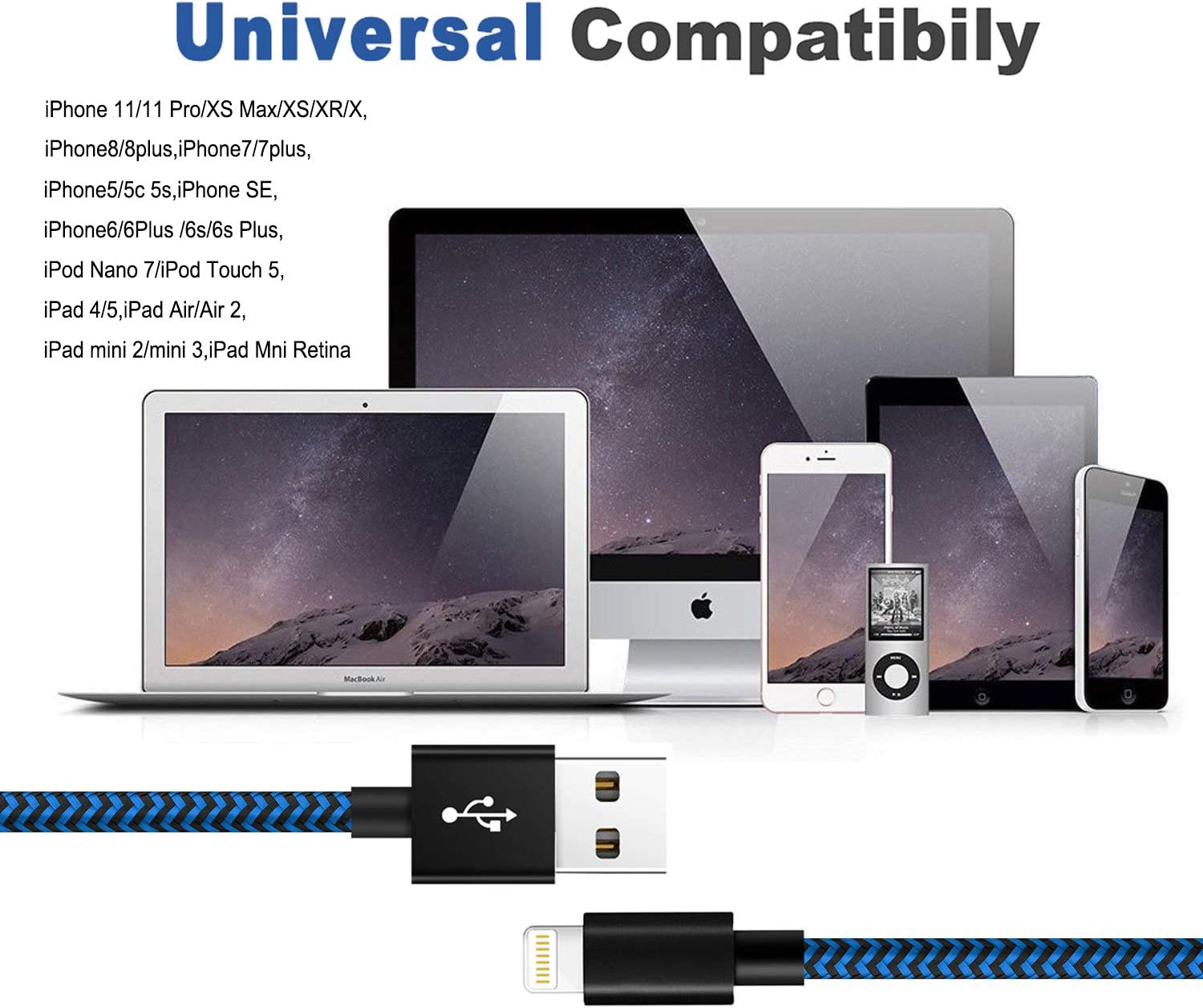 iPhone Charger Cable, 3Pack 10ft Nylon Braided High Speed USB Charging Cord - Smart Tech Shopping