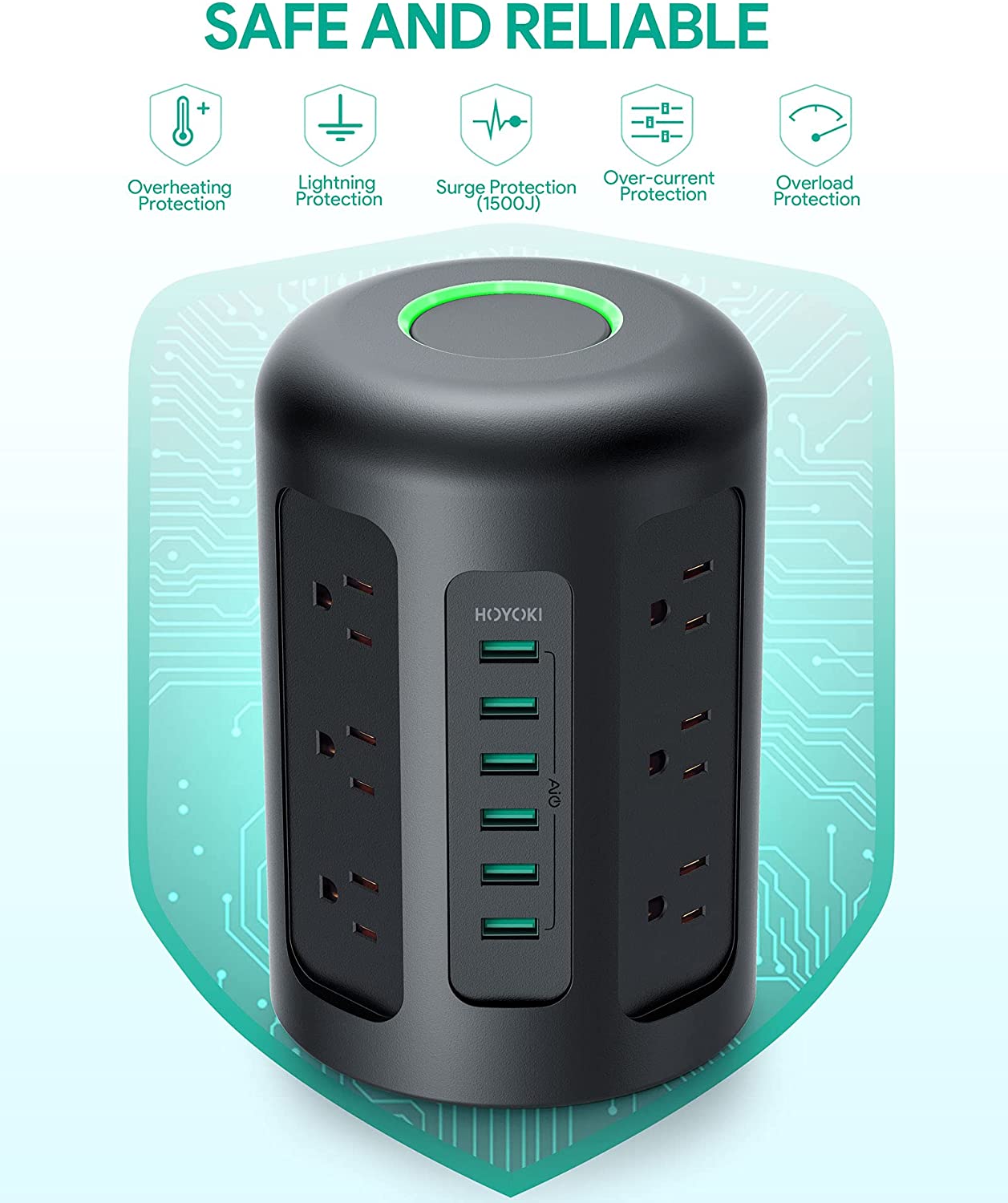 Power Strip Tower With 12 Widely Spaced AC Multiple Outlets & 6 USB Ports for Phones - Smart Tech Shopping