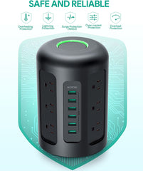 Power Strip Tower With 12 Widely Spaced AC Multiple Outlets & 6 USB Ports for Phones - Smart Tech Shopping
