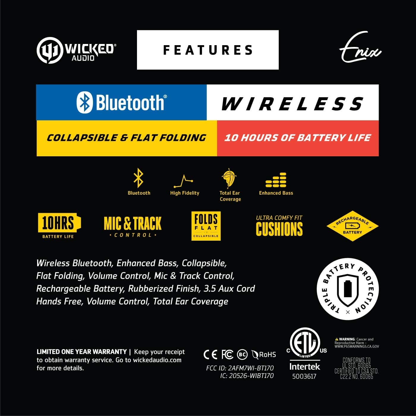 Wicked Audio Enix Wireless Bluetooth Over Ear Headphone Ideal for Travel - Smart Tech Shopping