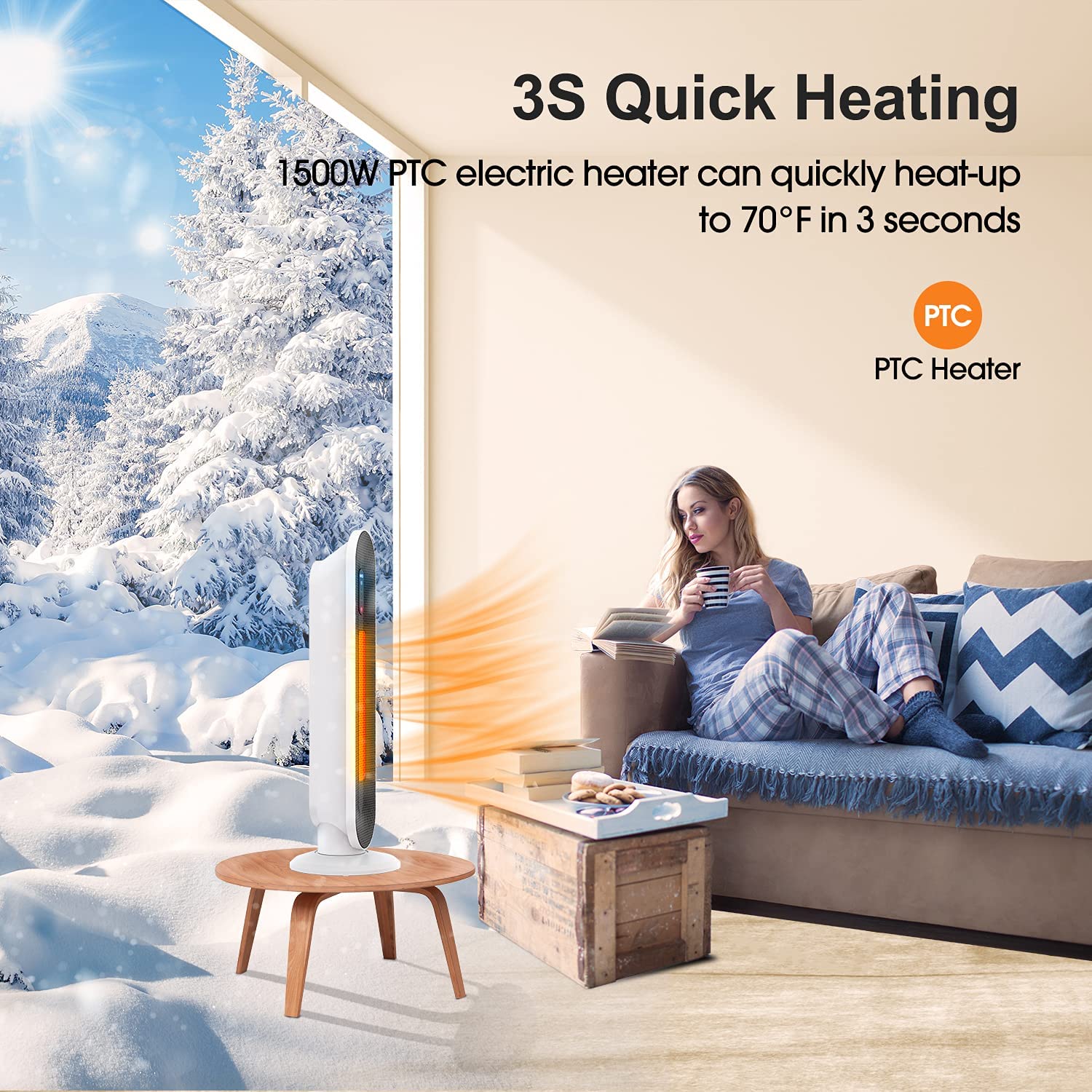 Space Heater for Large Rooms 1500W 25" Indoor Portable Electric Heater with Tip-Over & Overheat Protection - Smart Tech Shopping