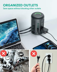 Power Strip Tower With 12 Widely Spaced AC Multiple Outlets & 6 USB Ports for Phones - Smart Tech Shopping