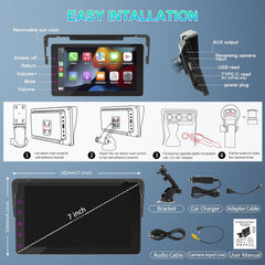 7" HD Double Din Car Stereo,Portable Wireless Dash Mount Apple CarPlay&Android Auto,Touchscreen Display
