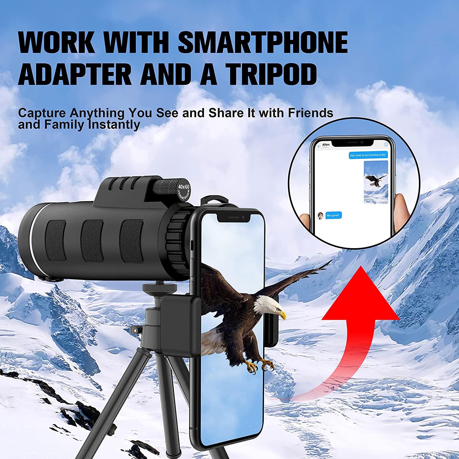 40x60 High Definition Monocular Telescope With Smartphone Adapter for low light vision - Smart Tech Shopping