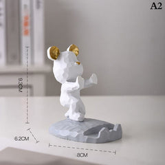 Adorable Bear Phone Holder for Desk - Aesthetic Kawaii Room Decor Gadgets and Desktop Sculpture
