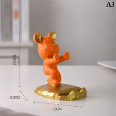 Adorable Bear Phone Holder for Desk - Aesthetic Kawaii Room Decor Gadgets and Desktop Sculpture