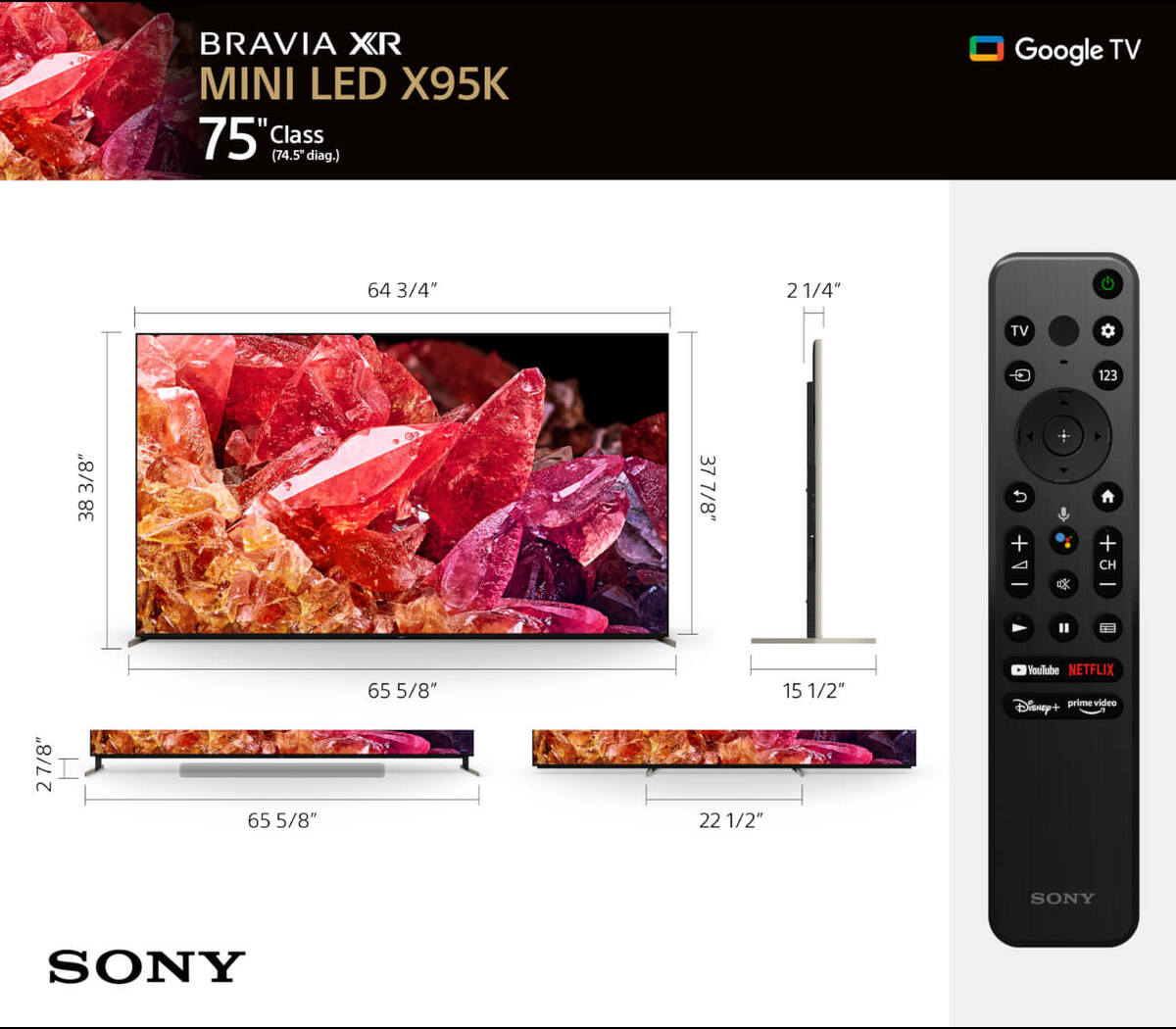 BRAVIA XR 75” Class X95K 4K HDR Mini LED TV with Google TV (2022)