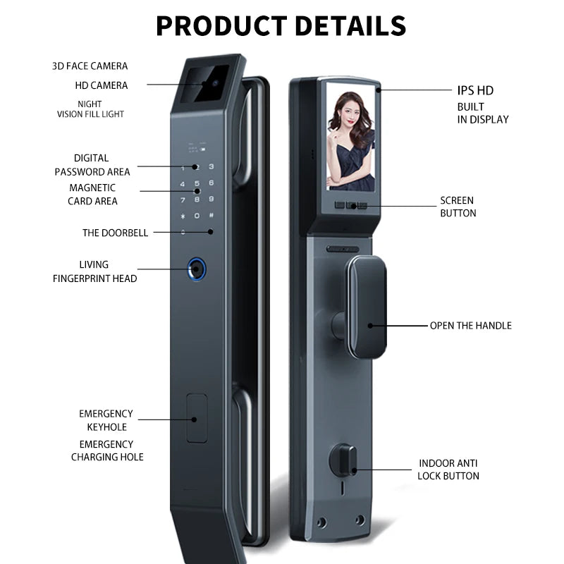 3D Face Recognition Smart Door Lock (WiFi, Tuya App)