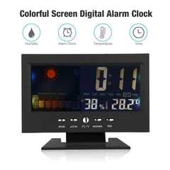 5-in-1 Led Digital Alarm Clock Calendar Weather Display Thermometer Humidity Monitor With Snooze Functions