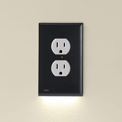 Single - SnapPower GuideLight 2 [For Duplex Outlets] - Replaces Plug-In Night Light - Electrical Receptacle Wall Plate With LED Night Lights - Auto On/Off Sensor - (Duplex, Black)