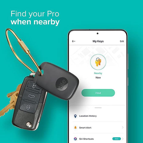 Tile Pro (2022) Bluetooth Item Finder, 1 Pack, 120m finding range, works with Alexa & Google Smart Home, iOS and Android Compatible, Find your Keys, Remotes & More, Black