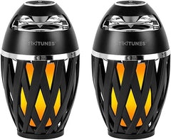 TikiTunes Portable Bluetooth 5.0 Indoor/Outdoor Wireless Speakers, LED Torch Atmospheric Lighting Effect, 5-Watt Audio USB Speakers, 2000 mAh Battery for iPhone/iPad/Android (Set of 2)
