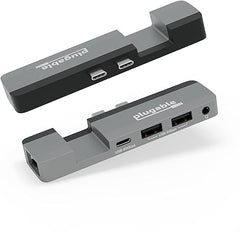 Plugable 5-in-1 USB C Hub Multiport Adapter for MacBook Pro 14/16 Inch, Macbook Air M2 - USB-C 40Gbps Port Compatible with Thunderbolt/USB4 and 100W PD, Supports MagSafe (Ethernet, 2x USB), Driverless