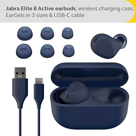 Jabra Elite 8 Active - Best and Most Advanced Sports Wireless Bluetooth Earbuds with Comfortable Secure Fit, Military Grade Durability, Active Noise Cancellation, Dolby Surround Sound – Navy