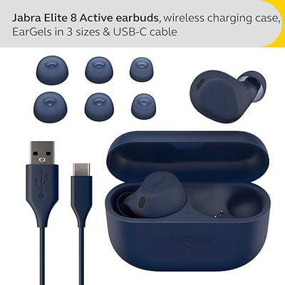 Jabra Elite 8 Active - Best and Most Advanced Sports Wireless Bluetooth Earbuds with Comfortable Secure Fit, Military Grade Durability, Active Noise Cancellation, Dolby Surround Sound – Navy