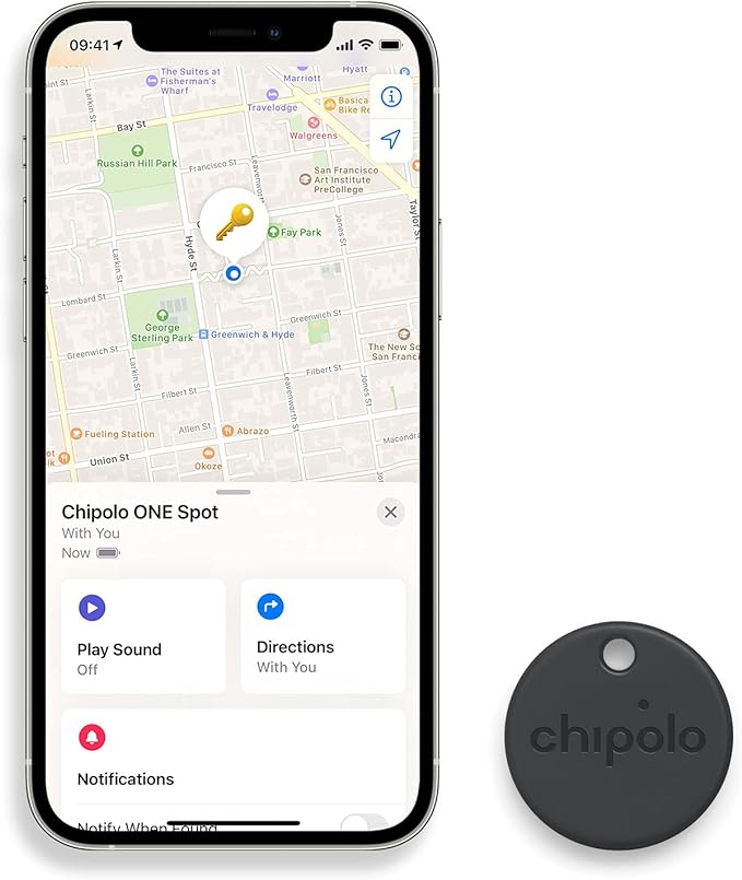 Chipolo ONE Spot (2021) - Key Finder, Bluetooth Tracker for Keys, Bag - Works with The Apple Find My app (only for iOS) (Almost Black)