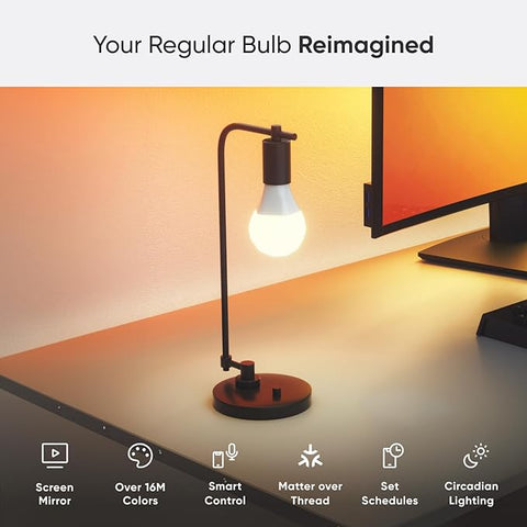 Nanoleaf Essentials Smart LED Color-Changing Light Bulb (60W) - RGB & Warm to Cool Whites, App & Voice Control (Works with Apple Home, Google Home, Samsung SmartThings) (Matter A19 (1 Pack))