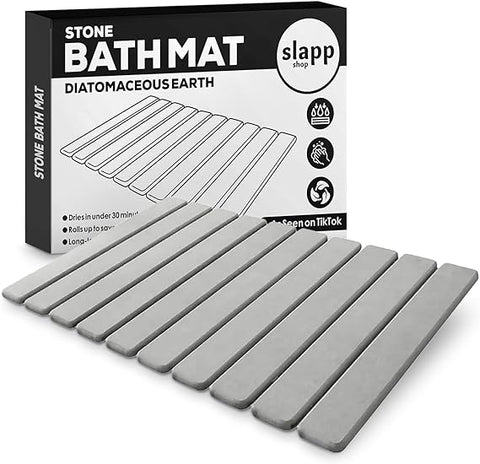 Slapp Shop Roll-Up Bathroom Shower Mat, Quick Dry Diatomaceous Stone, Reusable Premium Stone Bath Mat