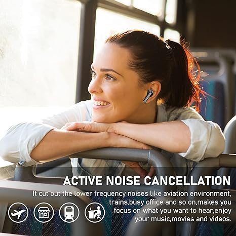 Active Noise Cancelling True Wireless Earbuds Bluetooth Headphones 5.1 HiFi Stereo Headphones with ENC Microphone for iPhone Android Ear Buds with Wireless Charging Case Running Earphones (Black)