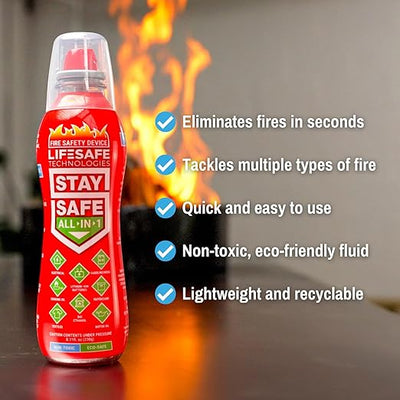 StaySafe All-in-1 Fire Extinguisher, 3-Pack | for Home, Kitchen, Car, Garage, Boat | The Best Compact Extinguisher That Tackles 10 Types of fire
