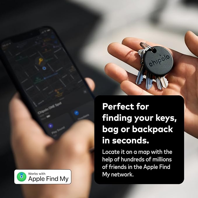 Chipolo ONE Spot (2021) - Key Finder, Bluetooth Tracker for Keys, Bag - Works with The Apple Find My app (only for iOS) (Almost Black)