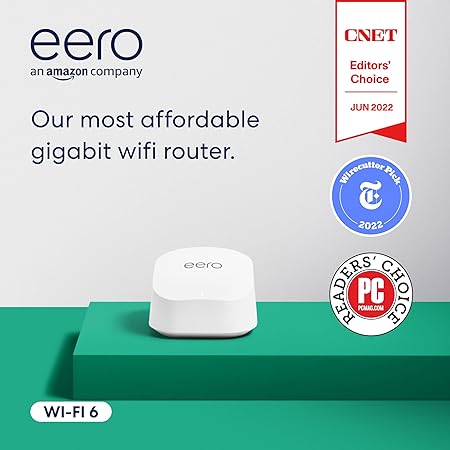 Amazon eero 6+ mesh Wi-Fi router | 1.0 Gbps Ethernet | Coverage up to 1,500 sq. ft. | Connect 75+ devices | 1-Pack | 2022 release