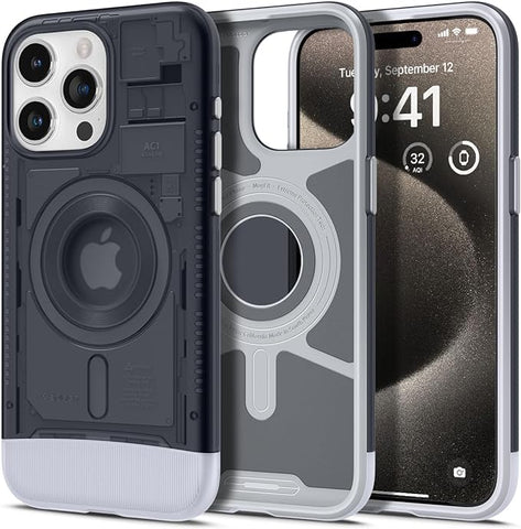 Spigen Magnetic Designed for iPhone 15 Pro Max Case, Classic C1 MagFit [Military-Grade Protection] Compatible with MagSafe (2023) - Graphite