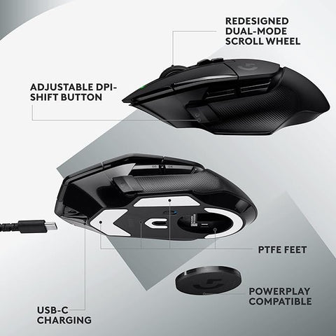 Logitech G502 X Lightspeed Wireless Gaming Mouse - LIGHTFORCE hybrid optical-mechanical switches, HERO 25K gaming sensor, compatible with PC - macOS/Windows - Black