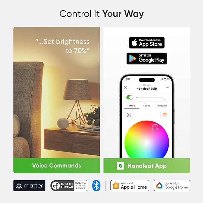 Nanoleaf Essentials A19: Smart Light Bulb for Vivid Colors & Smart Home Control