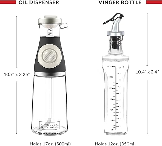 Cooking Olive Oil Dispenser Bottles For Kitchen – Dispense Oil, Vinegar & Syrup From 17 Oz Oil Bottle For Kitchen With Drain And 12 Oz Clear Glass Olive Oil Bottle For Cooking With Measurements